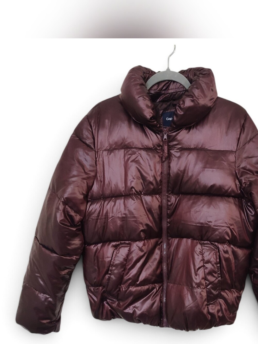 🔥🔥GAP XL Women's Shiny Burgundy Quilted Puffer Jacket Like New!